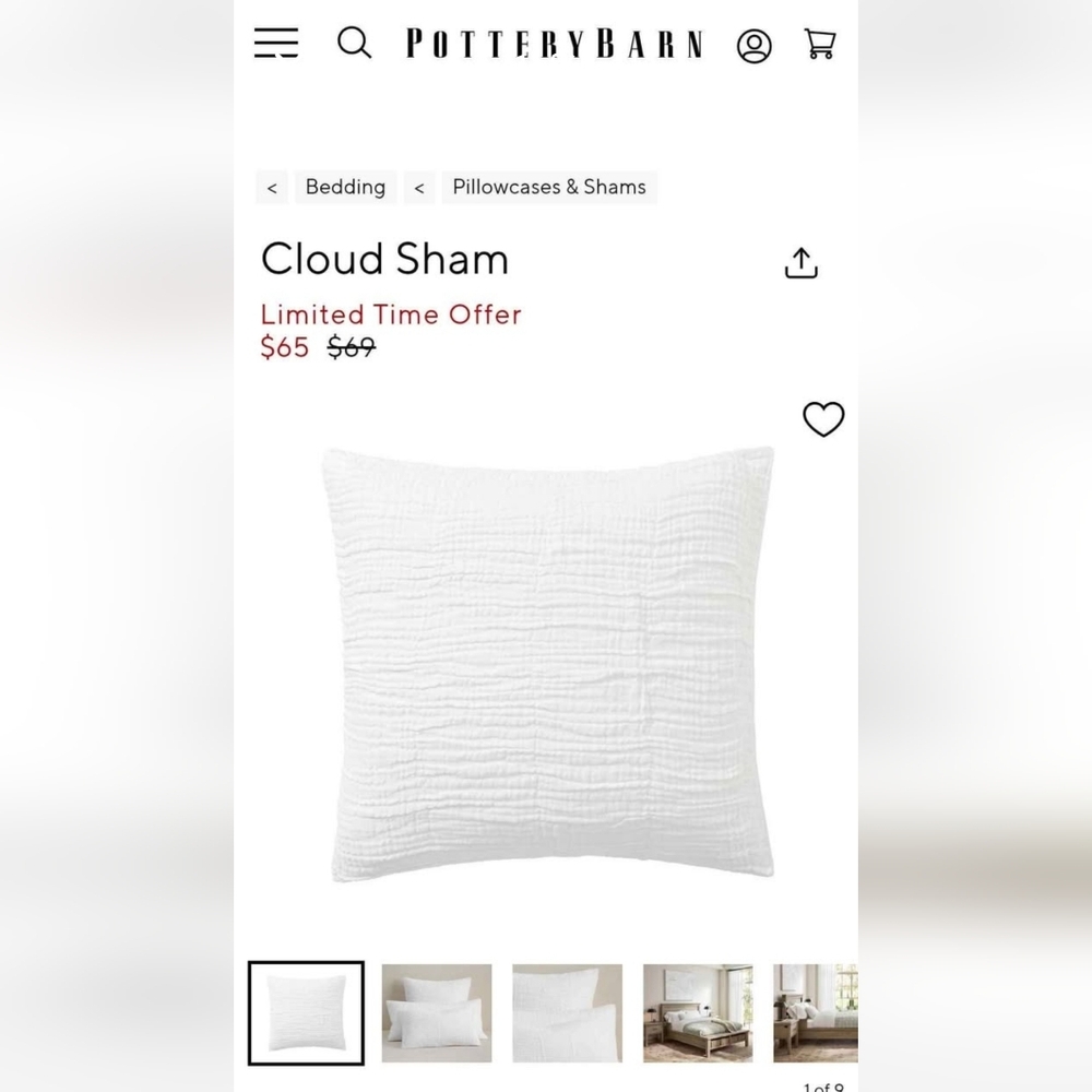 Pottery Barn White Cloud Euro Sham - Set Of 2